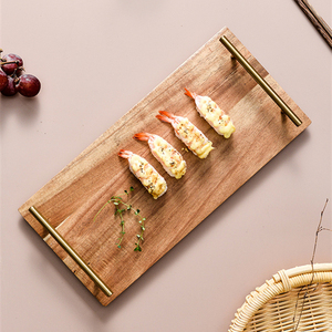 Logo personnalisé Accueil Hôtel Table Petit Déjeuner Café Service Alimentaire Plateau Rustique en Bois d'Acacia avec Poignée en Métal - Product Image 4