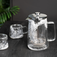 Presse à café en verre à double paroi avec fleurs séchées incrustées, verre borosilicate de haute qualité, capacité de 1000 ml, couvercle en acier inoxydable, compatible lave-vaisselle