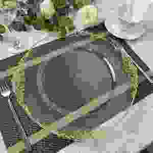 Assiettes rondes en plastique transparentes de 13 pouces avec bord doré pour la décoration de table de mariage - Product Image 6