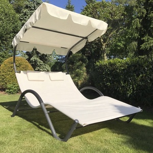 Esencial muebles de jardín cubierto tumbonas de acero textil Material de la <span class=keywords><strong>tela</strong></span> de dos plazas dosel cama solar con la almohada - Product Image 3