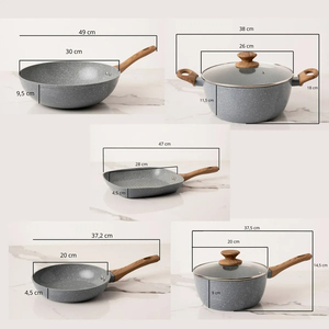 Juego de Utensilios de Cocina de 6 Piezas de Aluminio Forjado con Revestimiento de Cerámica y Mármol, Tapas de Vidrio y Silicona, Antiadherente, Apto para Lavavajillas - Product Image 2
