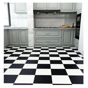 China Manufacture Square Size Black White Vinyl PVC Flooring Sticker Glue Down Self Adhesive Flooring Tiles