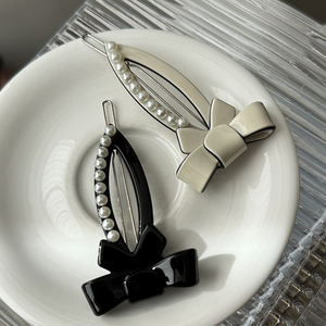 キンリン シンプルファッション カエルバックル リボンヘアクリップ 女性用 パールアセテート ヘアピン - Product Image 3