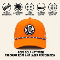 Casquette de golf en corde OEM ODM avec logo JL, corde tressée, perforations laser, casquette snapback multicolores, MOQ BSCI Barudan DDP Ship