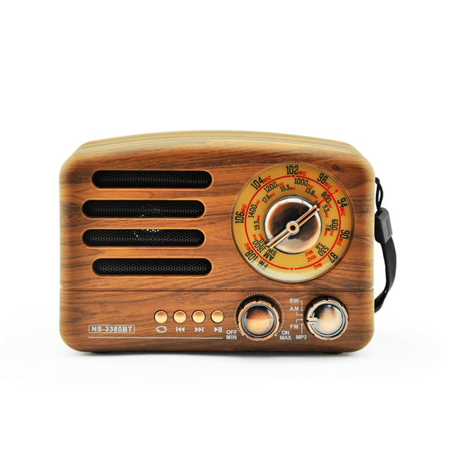 NS-3380BT Old Fashioned Smart Vintage Mini Digital Home Multimedia Retro Wood Speaker Usb Am Sw Fm Radio for Gift