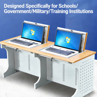 Bureau informatique professionnel à plateau rabattable - Bureau semi-encastré avec moniteur dissimulé pour salles électroniques et laboratoires informatiques scolaires