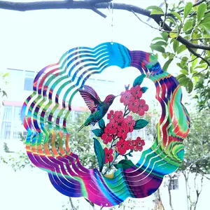 2023 New Bird Wind Spinners Outdoor Metal 3D Hummingbird Spinner Large Garden Decor Kinetic Hanging Spinner Decoration W5404