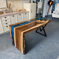 Table moderne en bois avec cascade et résine époxy pour salon, cuisine, salle à manger ou appartement, meubles de maison en bois massif