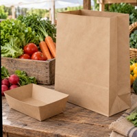 Sacs en papier kraft SOS imprimés sur mesure sans poignées pour le marché, emballage en kraft brun naturel, vente en gros, approvisionnement B2B