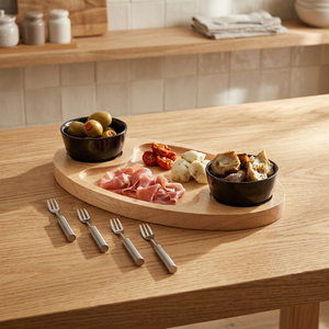 Bandeja de Servir de Madera Grabada a Mano, Ecológica, de Diseño Vintage, con Patrón Sólido de Forma Irregular Personalizada, Uttar - Product Image 1