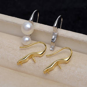 Boucles d'oreilles en argent S925, forme de grande cuillère, avec perle de 14-15 mm incrustée, crochet d'oreille, accessoires de bricolage, plateau vide JG5187, plaqué or - Product Image 1