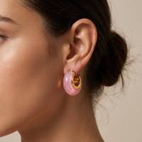 JUSNOVA - Aros Ovalados de Acero Inoxidable al por Mayor, Chapados en Oro de 18k PVD, con Resina Degradada Colorida, Joyería de Moda para Mujer, Estilo Veraniego
