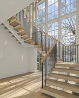 Modern Style Single Stringer Stahl Holz Treppen Dekorative Metall Langlebiges Glas geländer für Wohnung Verwenden Sie DIY gerade Treppe