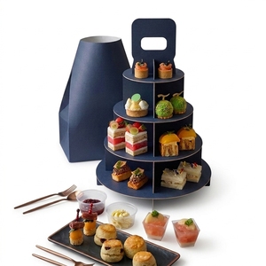 Boîte à gâteau ronde personnalisée à quatre étages avec poignée et plusieurs niveaux, design de boîte de présentation de gâteau pour mariage et fêtes commerciales - Product Image 1