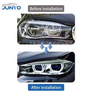 Faro a LED Junyo per BMW X5 F15 2014-2018, modificato con lente a LED a cornice blu, luci diurne <span class=keywords><strong>e</strong></span> fari anteriori. - Product Image 3