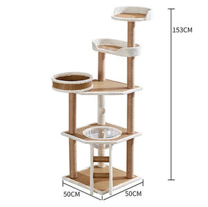 Tikar keren bingkai panjat kucing, empat musim Universal tikar rotan tujuan ganda Suede kayu ramah lingkungan 4 tingkat kucing tiang goresan - Product Image 2