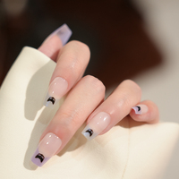 Ongles à presser en amande, motif œil de chat, fantôme et citrouille d'Halloween, dessin animé, couverture complète