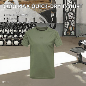 T-shirt de sport à col rond Coolmax pour homme, été, séchage rapide, coupe ample, entraînement physique tactique, uni, 180 grammes, anti-boulochage - Product Image 2