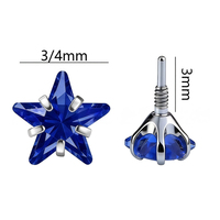 ASTM F136 Titanium Internal Thread Long Prong 5-Prong Star Shiny Color Zircon Ear Stud G23 Implant Grade Body Piercing Jewelry