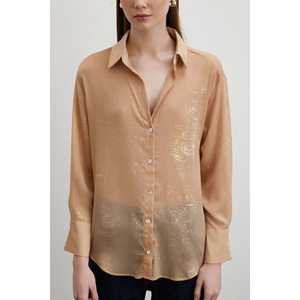 Camisa de Gasa con Estampado de Brillo Dorado y Botones para Mujer, Estilo Casual Diario, Blusa con Cuello en V - Product Image 3