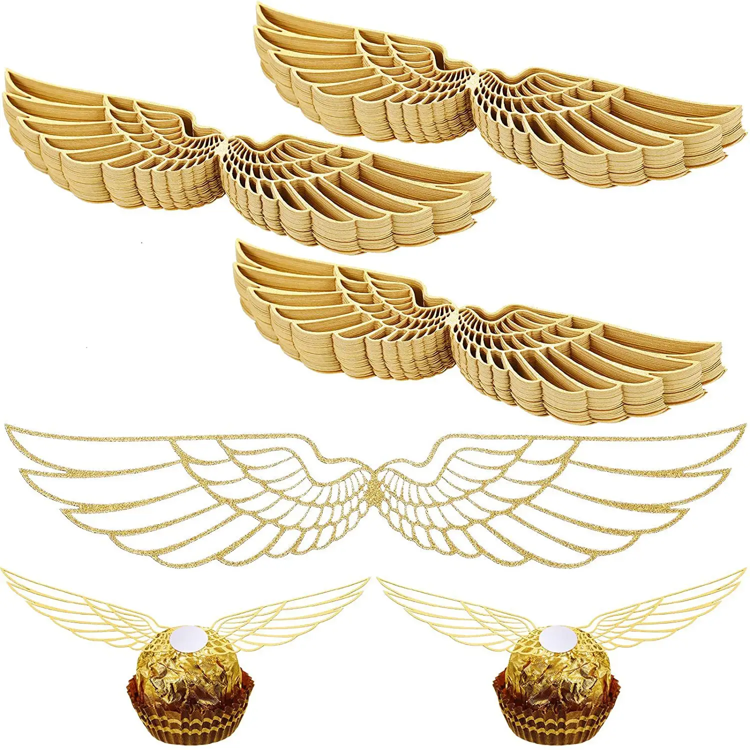 50 Pieces New Hollow Chocolate Cake with 3D Golden Wings Decoration Golden Snitch for Party Decoration
