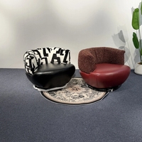 Fauteuil pivotant semi-circulaire en matériaux mixtes, base ronde, fauteuil individuel rotatif pour la maison 1058