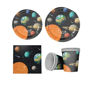 Birthday Decoration Tableware Set Starry Space Star Trek Theme Children's Birthday Theme Party Wedding Black XS Unisex 6 Color