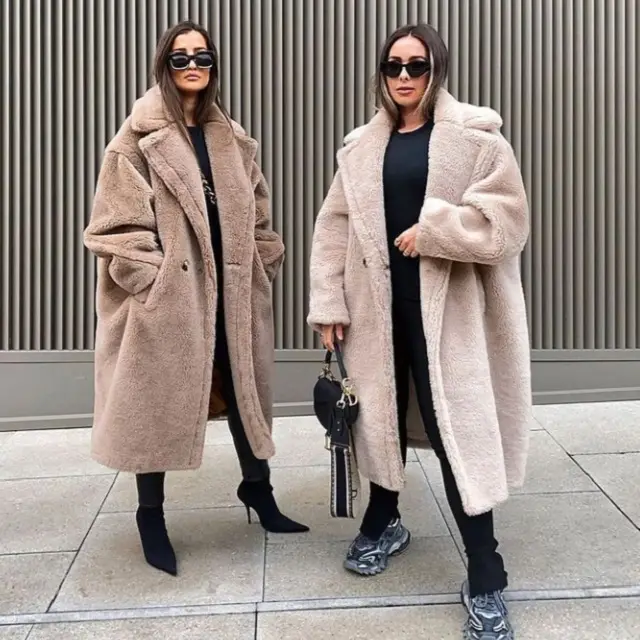 High Quality Winter Warm Long Wool Coats Fashion Fur Shearling Teddy Coat Women