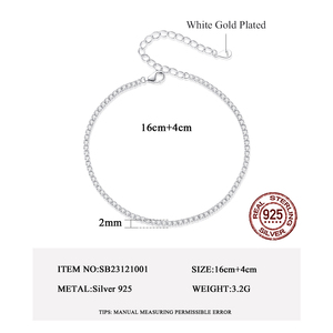 Braccialetto a catena in rodio da donna con ciondolo e zircone da 2mm 925 coreano in <span class=keywords><strong>argento</strong></span> Sterling moda ragazza 925 - Product Image 2