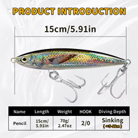 Leurre crayon coulant BASSKING 150mm 70g, appât bionique pour eau salée, pour la pêche au brochet, au thon, au maquereau, au bar, au mahi-mahi, au grouper et au wahoo