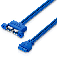 Bochara MotherBoard 20Pin a Dual USB 3,0 Cable hembra con lámina de montaje en panel de tornillo + blindado trenzado 50cm