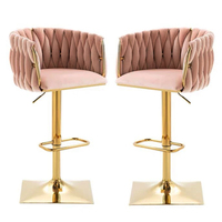 Chaise de bar comptoir en métal nordique pivotant ensemble de meubles de maison moderne haute en bois velours cuisine cuir or chaise de luxe tabourets de bar