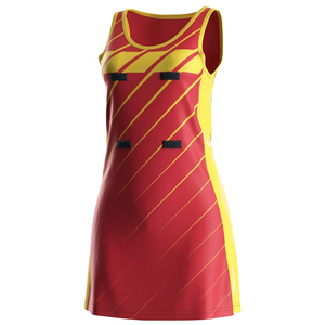 Vestido de Netball Rojo y Amarillo para Mujer, Impresión por Sublimación, Poliéster Transpirable, Diseño de Logotipo de Club Personalizable, Uniforme Deportivo para Adultos - Product Image 1