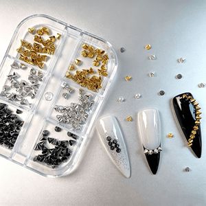6 Rejillas de Adornos de Uñas Punk, Remaches Dorados y Plateados de Tamaños Mixtos, Puntas Planas y Conicas para Manicura y Decoración DIY de Uñas - Product Image 5