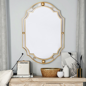 Miroir de salle de bain <span class=keywords><strong>d</strong></span>écoratif de luxe avec cadre en métal doré et logo personnalisé, à fixer au mur, vente en gros pour projets hôteliers et villas - Product Image 4