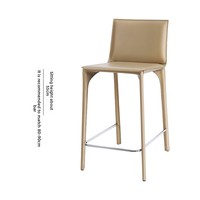 Tabouret de bar moderne et simple de style nordique, en cuir véritable, réglable en hauteur, avec base en acier inoxydable, pour bar à domicile ou îlot de cuisine