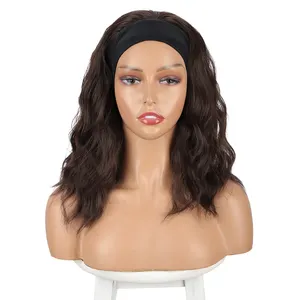 Long Wavy Headband Wig For Black Women Natural Looking Synthetic Full Machine Made Wigs Brown Color Hair Wig With Headband