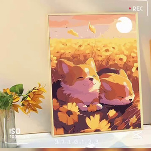Shiba Inu cucciolo <span class=keywords><strong>di</strong></span> girasole dipinto a mano eco-friendly appeso dipinto carino cane guarigione cartone animato parete decorativa <span class=keywords><strong>di</strong></span> <span class=keywords><strong>arte</strong></span> moderna - Product Image 1