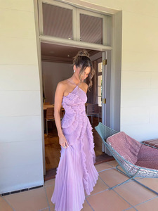 <span class=keywords><strong>Abito</strong></span> Casual in Chiffon di moda estivo con Design personalizzato <span class=keywords><strong>abito</strong></span> Casual arruffato sottile e all'americana elegante <span class=keywords><strong>abito</strong></span> da sera a pieghe lungo da discoteca - Product Image 3