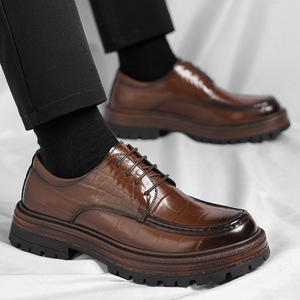 Chaussures habillées en cuir pour hommes, style Oxford, bout rond, pour le bureau, semelle antidérapante en caoutchouc - Product Image 2
