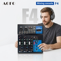 Console de mixage audio professionnelle AOFO F4 4 canaux en métal, son surround, égaliseur 3 bandes, Bluetooth, carte son USB, enregistreur intégré, 48V