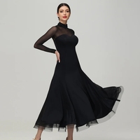 Robe de danse de salon moderne à manches longues noire pour femmes, taille grande, personnalisable, robes de compétition