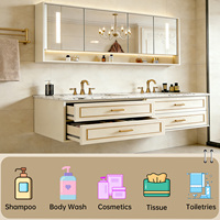 Ensemble de meubles de salle de bain modernes en bois massif OEM 2026, avec table complète, armoire, miroir LED et bar mural en cuivre pour la maison et l'hôpital