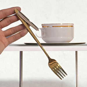 Fourchette en acier inoxydable 304 à long manche, style américain, finition miroir, pour service de table (ramen, salade, fruits, steak) - Product Image 2