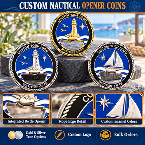 Décapsuleurs nautiques personnalisés, pièces de monnaie commémoratives, dorées et argentées, avec phare et voilier en émail, cadeaux d'entreprise - Product Image 4