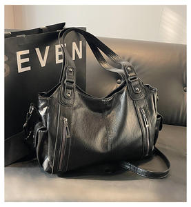 Damen Shopper im Retro-Stil, Einfarbig mit Schlichter Textur, Große Schultertasche, Oversize <span class=keywords><strong>All</strong></span>-Match Freizeit-Ledertasche für Frauen - Product Image 4