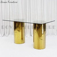 Table de mariage de style minimaliste, base en acier inoxydable, plateau en verre transparent, table pour fête, meilleure vente