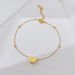 18K <b>Gold</b> Plated Stainless Steel Heart Anklet | Minimalist <b>Beaded</b> Chain <b>Bracelet</b> for Women | Adjustable Non-Tarnish Foot Jewelry - Product Image 2