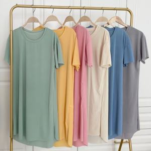 Abito <span class=keywords><strong>da</strong></span> <span class=keywords><strong>notte</strong></span> Casual <span class=keywords><strong>da</strong></span> donna abito a trapezio allentato a maniche corte in seta di ghiaccio nuova <span class=keywords><strong>camicia</strong></span> <span class=keywords><strong>da</strong></span> <span class=keywords><strong>notte</strong></span> solida estiva - Product Image 1