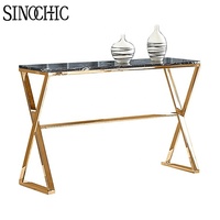 Table console étroite avec miroir et cadre chromé, table d'entrée en verre trempé haute pour la maison et l'hôtel